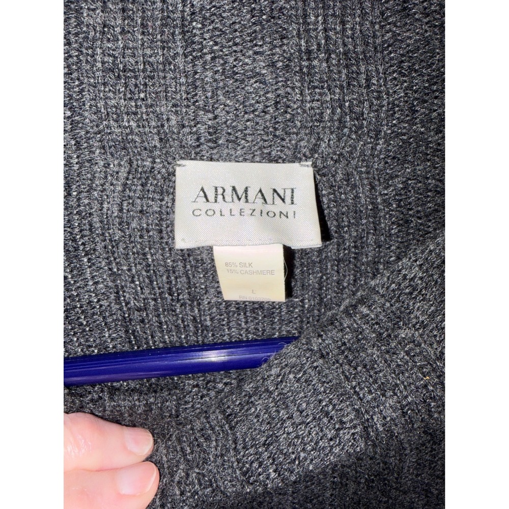 Armani Collezioni Sweater Womens Large Grey Silk Cashmere Ribbed Button Shoulder - Picture 2 of 7